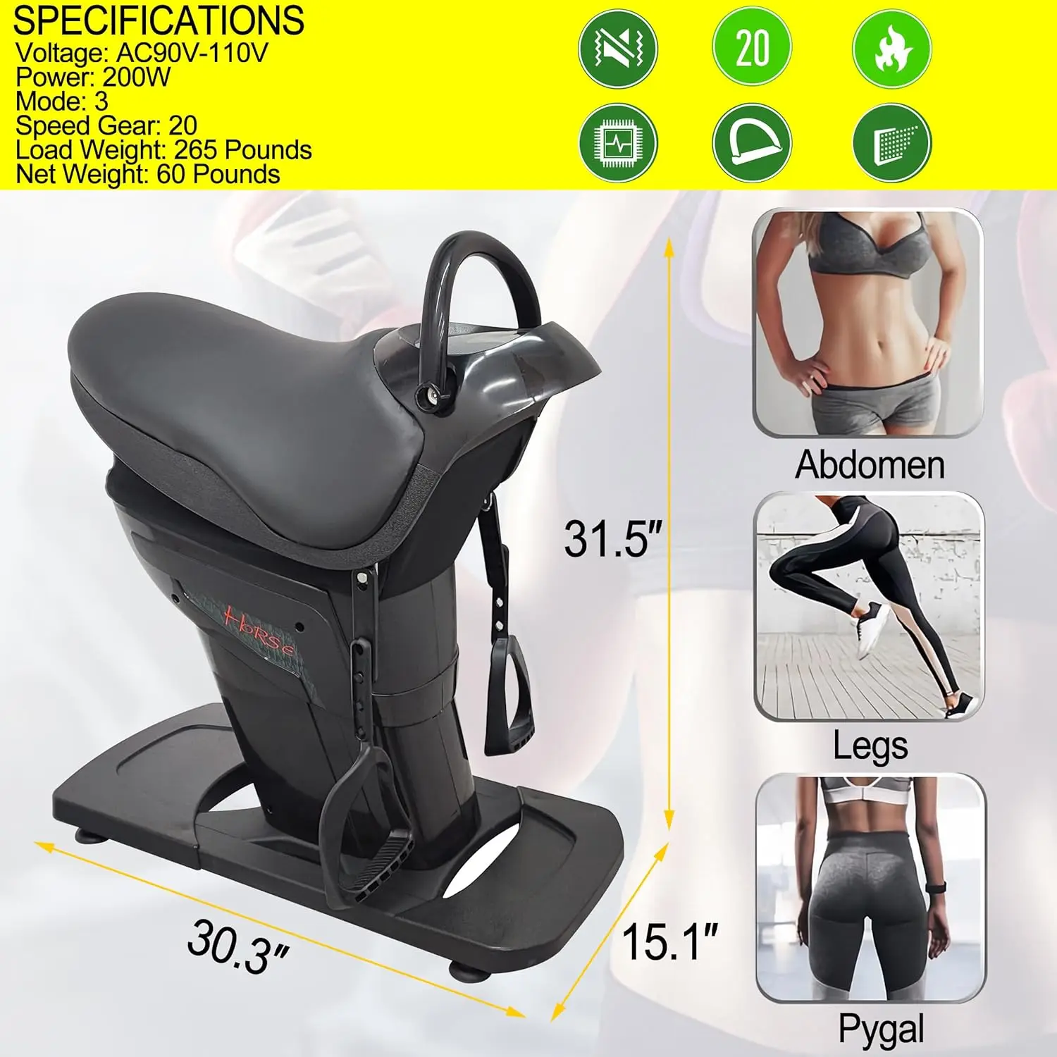 Horse Riding Machine, Horse Riding Abdominal Exercise Machine, 110V Horse Riding Aerobic Weight Loss Artifact, Fitness Equipment