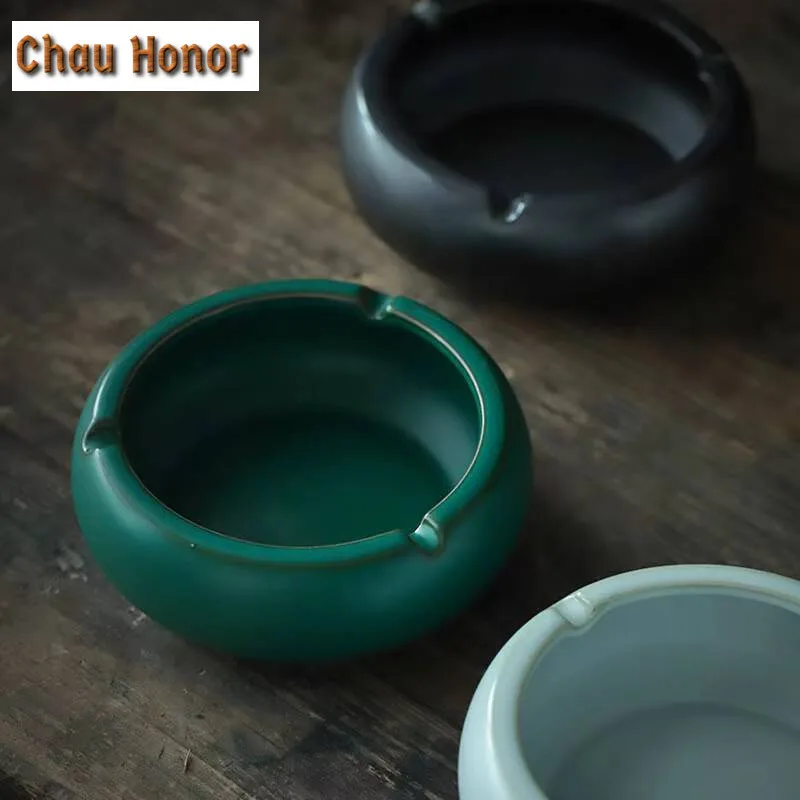 Japanese Turquoise Coarse Ashtray Retro Anti-odor and Anti-smoke Ashtray Cigarette Ash Tray Weed Smoking Tableware Decoration