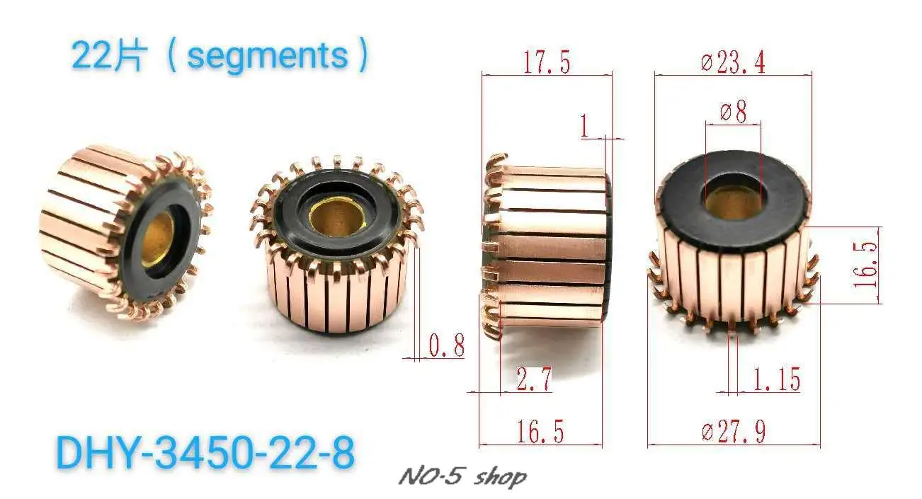 

10Pcs 23.4x8x16.5(17.5)x22P Copper Bars Electric Motor Commutator