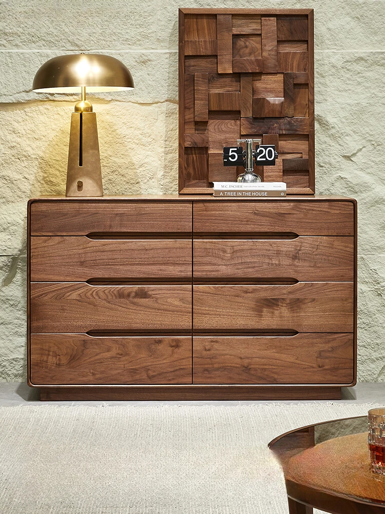 

Italian Minimalist Black Walnut Storage Cabinet Nordic Solid Wood Drawer Cabinet Modern Living Room Locker
