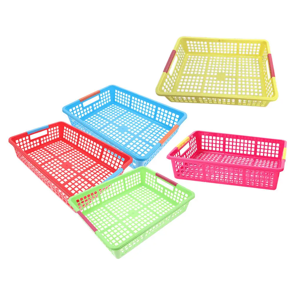 5Pcs 플라스틱 보관 바구니 주최자 문서, 간식, 교실, 사무실 사용을 위한 다채로운 쌓을 수 있는 파일 바구니