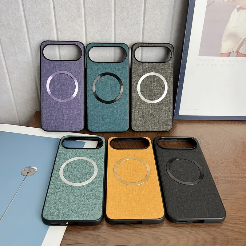 Premium Anti-Slip Woven Cloth Pattern Phone Cover with Magnetic TPU + Hard PC Protection