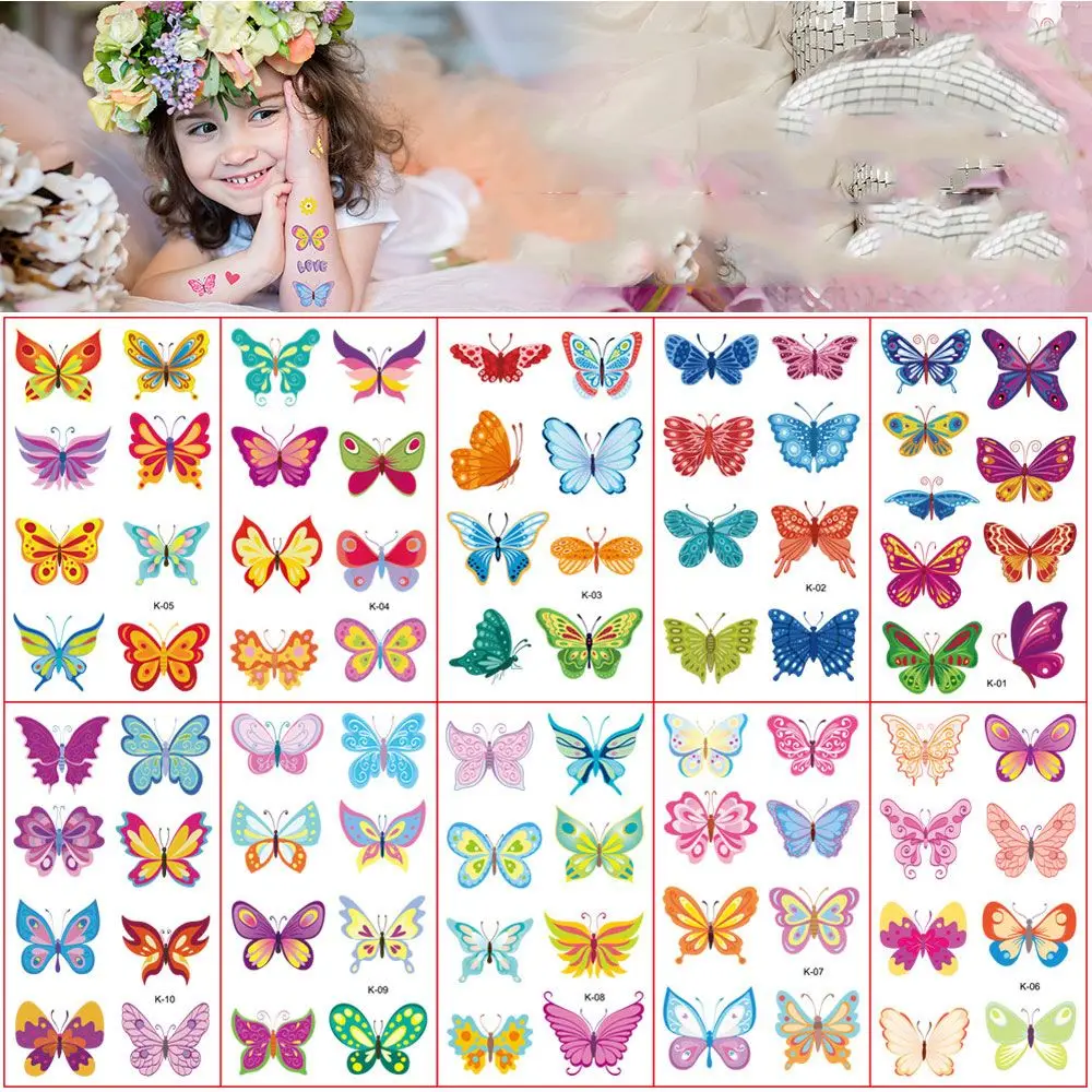 

10 sheets/pack New Cute Various Fashion Temporary Tattoos Flowers Fake Tattoo Butterfly