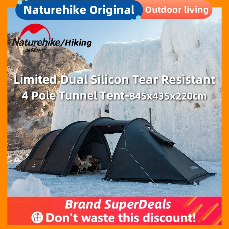 

Naturehike Outdoor 4 Pole Tunnel Tent Limited Dual Silicone Tear Resistant Fabric 2 Room 1 Hall Large Space Luxury Camping Tent