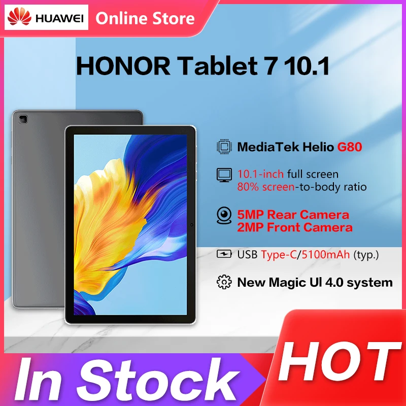 HONOR PAD 7 태블릿 PC, 10.1 인치 MediaTek Helio G80 옥타 코어, 안드로이드 10, 5MP 후면 ...