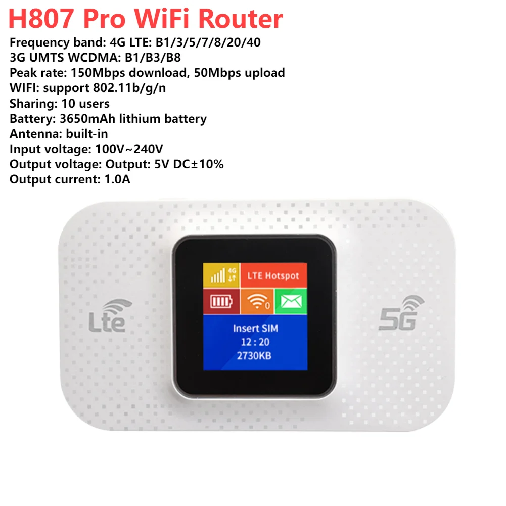 H807Pro H5577 WiFi Router Wireless 150Mbps 4G LTE Wi-Fi Modem Outdoor Plug& Play Mobile Hotspot Wifi