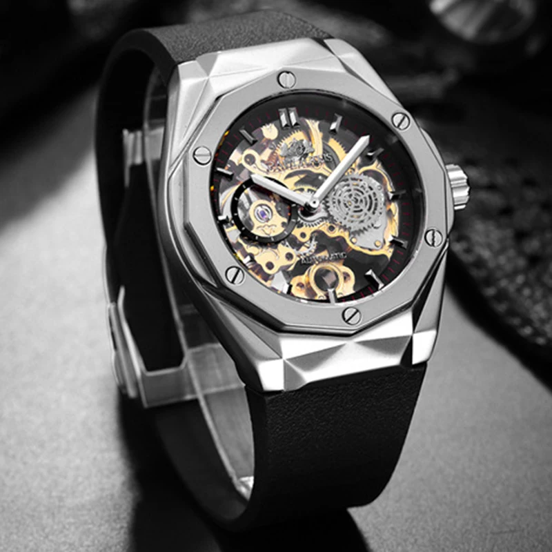 Часы наручные мужские автоматические модные роскошные золотистые