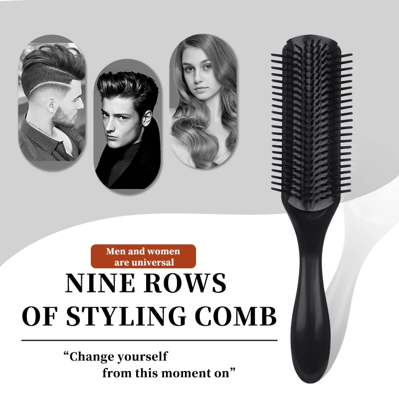 

9-Row Women Curly Hair Brush Detangling Styling Hairbrush Scalp Massager Wet Straight Hair Comb