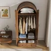 Wardrobe closet with drawers and 2 arched fluted doors. 70.87" tall wooden bedroom armoires with shelves and hanging rod. 4