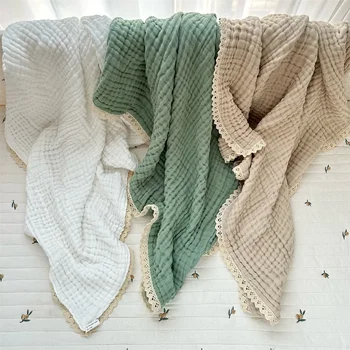 Asciugamano da bagno per neonato 6 strati di garza di mussola Swaddle in cotone Ricevi coperte Swaddling Wrap Lace Langer Pannolini appena nati Biancheria da letto