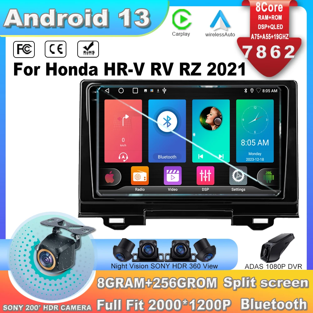

Автомобильный радиоприемник Android 13 для Honda HR-V RV RZ 2021, Автомобильный мультимедийный проигрыватель с навигацией, GPS, Carplay, Wi-Fi, видео, 7862CPU