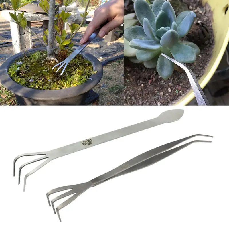Mini Gardening Rake Stainless Steel Spatula Rake 3 Tines Fan Lawn Leaf Small Hand Rake for Sweep Leaves Cleaning Debris 3