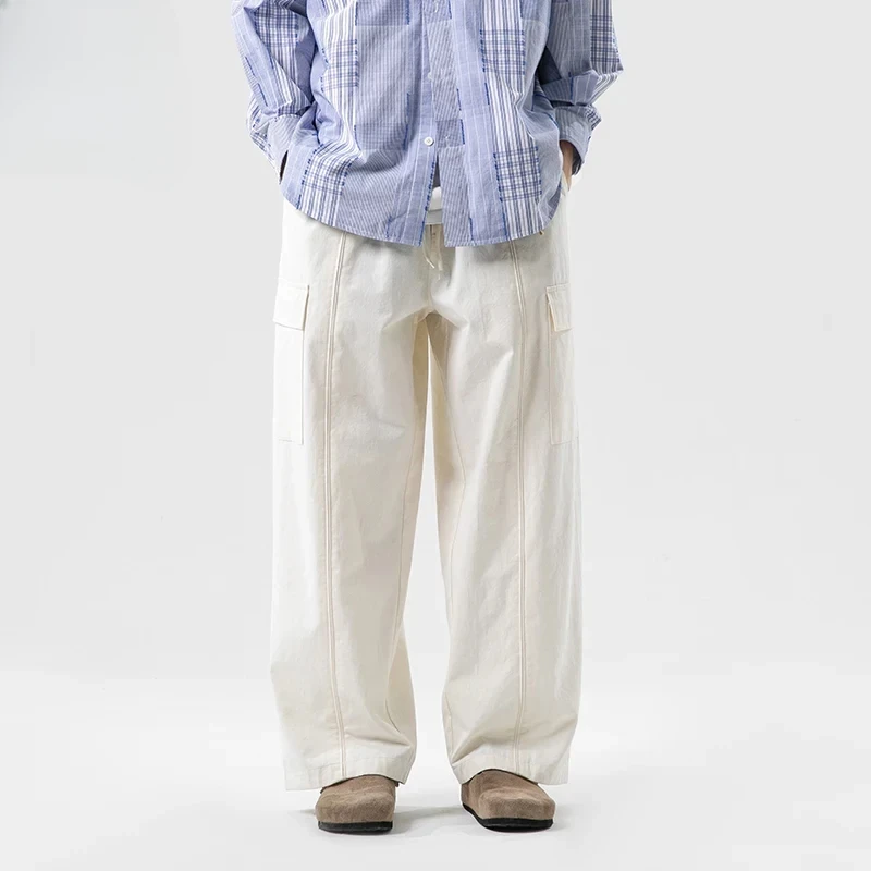 

New Men Japanese Streetwear Amikaki Fashion Vintage Loose Casual Wide Leg Cargo Track Pants Unisex Baggy Trousers