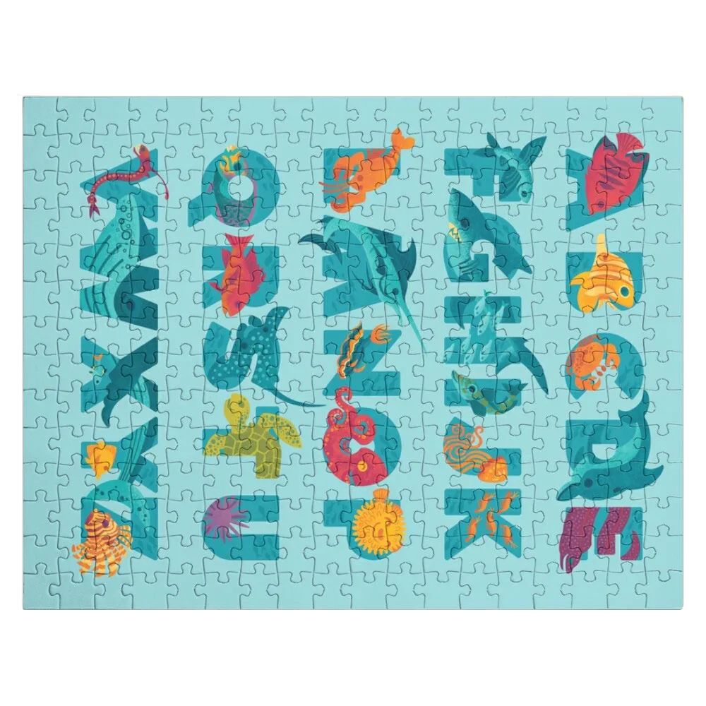 

Aqualphabet : Cyan Jigsaw Puzzle Customized Photo Wooden Jigsaw Puzzle Jigsaw Puzzle Pieces Adults Personalized Gift