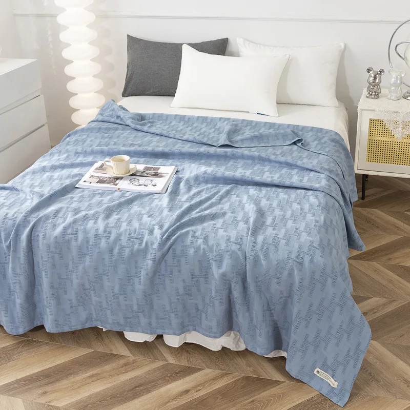 

100% Cotton Waffle Blanket Double Size 200x230cm Washed Soft Lightweight Throw Blanket for All Season Perfect Blanket