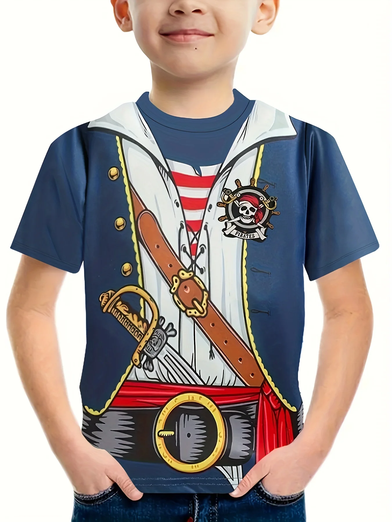 Batela Boys Pirate Mermaid on Back T-Shirt- Teal main image 1