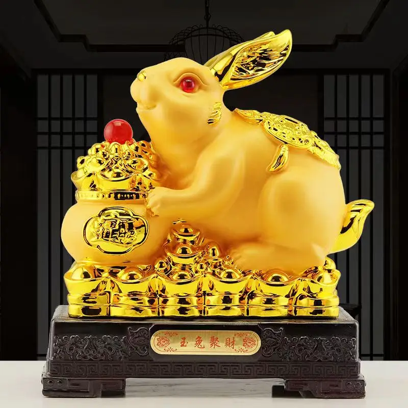 

Gold rabbit feng shui decorations statue, children's birthday presents cute creative crafts Accessories for home decoration