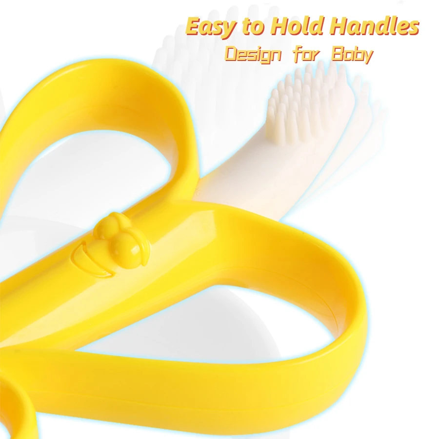 Banana Baby Silicone Training Toothbrush, BPA Free Safe Toddle Teether Chew Toys, Teething Ring Silicone Chew Dental Care Toot 3