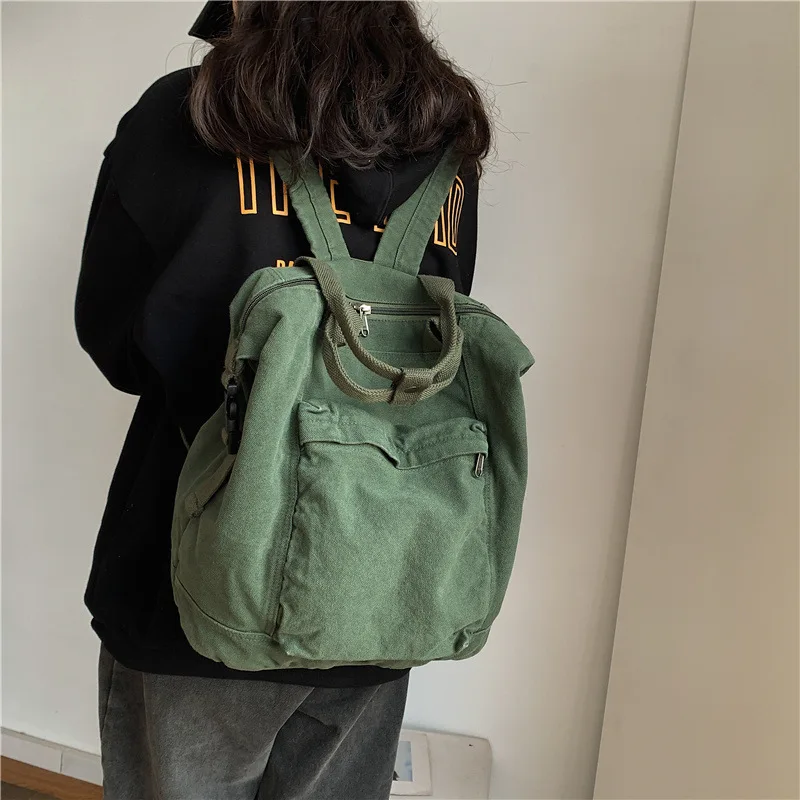 

Ladies Schoolbag Women Solid Colour Large Capacity Shoulder Bag College Students Canvas Backpack Korean Fashion Travel Bag