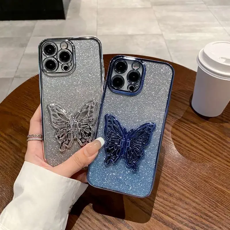 Butterfly Stand Glitter Phone Case – Soft Cover with Adjustable Stand Design