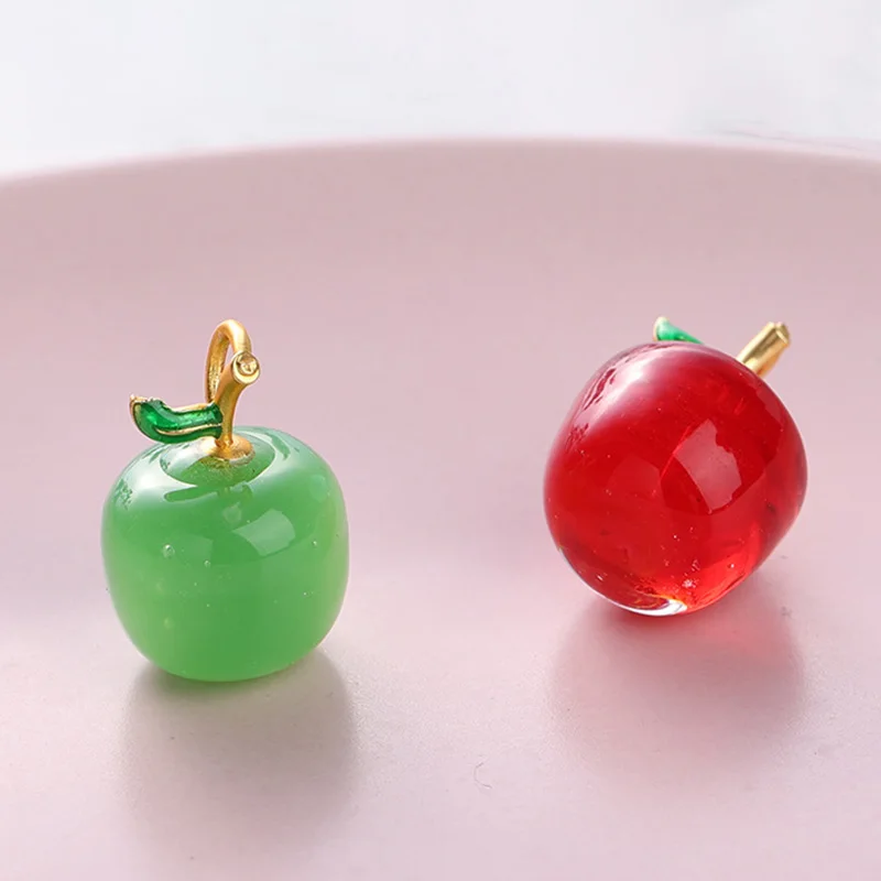 1pcs 19x14mm Green / Red Apple Shape Handmade Lampwork Glass Loose Pendants Beads for Jewelry Making DIY Crafts Findings