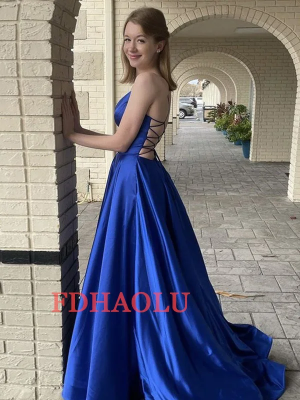 V Neck A Line Long Evening Dress Party With Pocket Robe De Soiree Sexy Prom Gown Customized