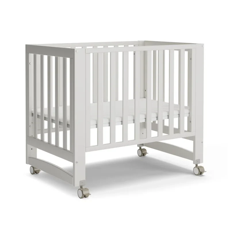 Portable Mini Crib with Adjustable Height and Mattress