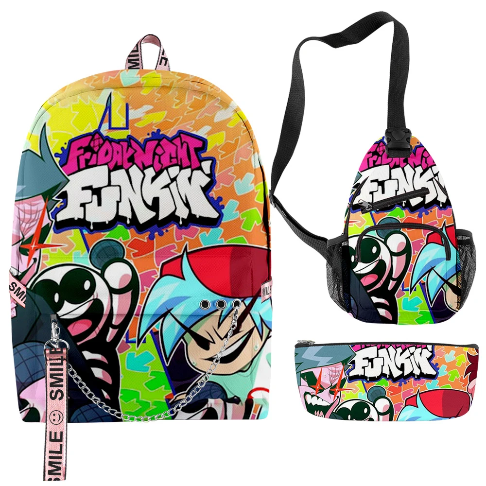 Popular Funny Friday Night Funkin 3D Print 3pcs/Set Student School Bags multifunction Travel Backpack Chest Bag Pencil Case