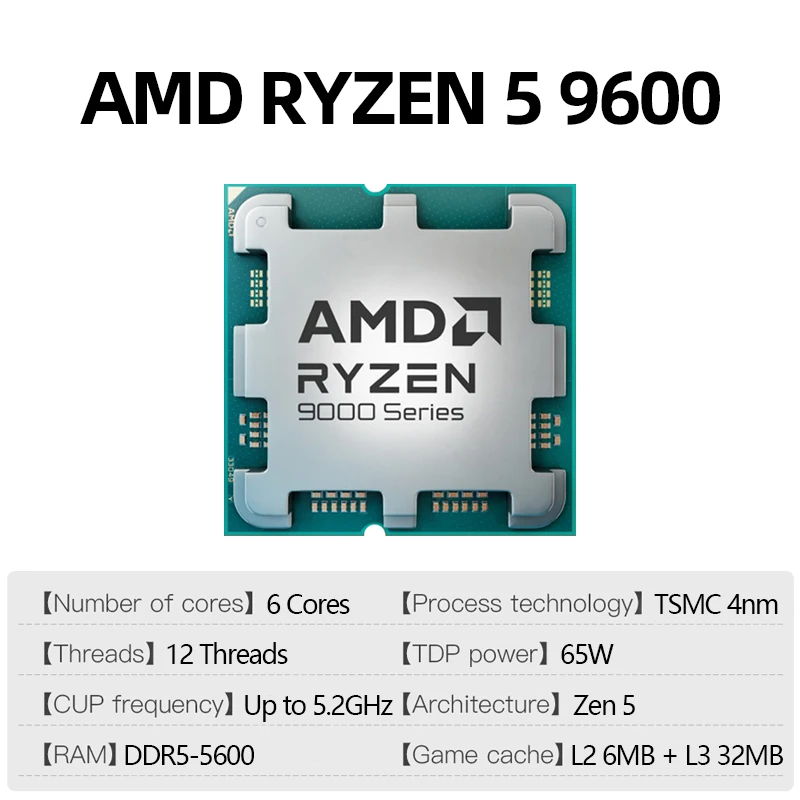 新品　AMD Ryzen 5 9600 動作保証 AMD Ryzen 5 9600 新品 CPU 5.2GHz 6 コア 12 スレッド 38MB