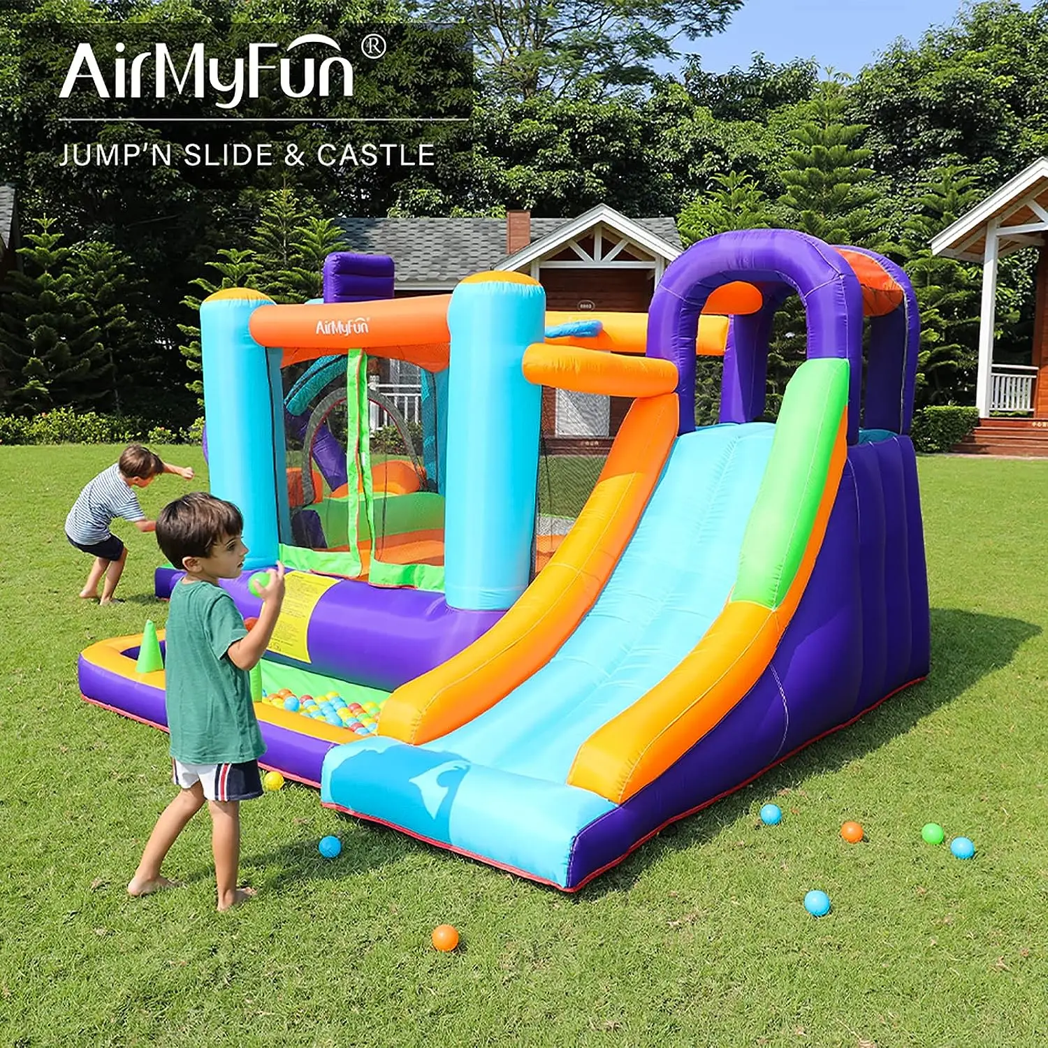 

AirMyFun Bounce House for Kids and Toddler, Inflatable Bouncy Castle with Blower Outdoor Indoor Backyard Jumping House with Slid