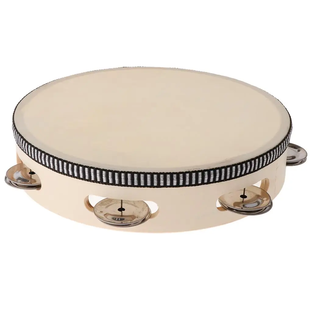 8 Inch Wooden Musical Tambourine Percussion Instrument Hand Drum