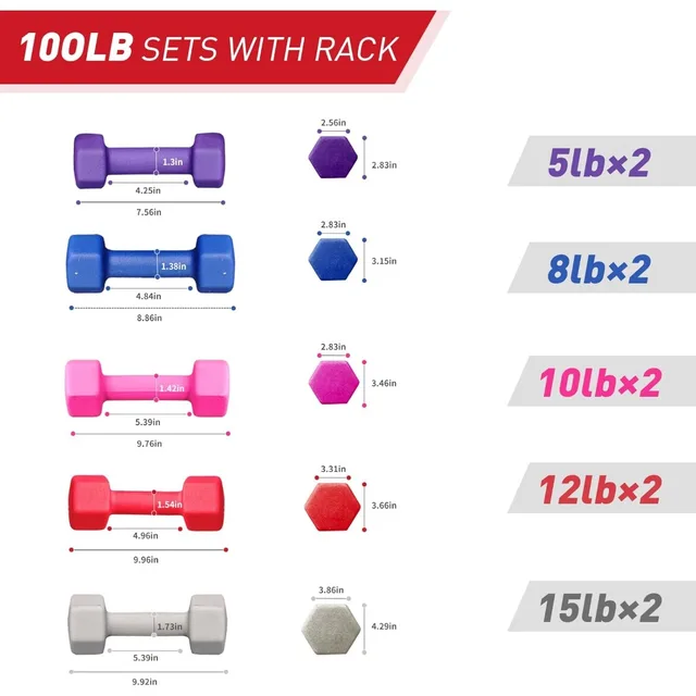Rubber Hex Dumbbell Set with Rack 2