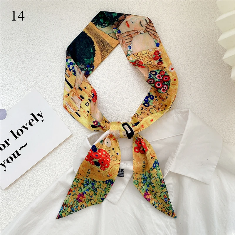 New Silk New Small Women Fashion Scarf Hair Bag Handle Decoration Tie  Multifunction Hand Ribbon Printed Streamers