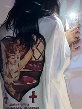 

QWEEK Harajuku Angel Print Graphic T Shirts Women Vintage Retro Tshirt Korean Fahion Tees White Tops 2022 Summer Kpop Designer