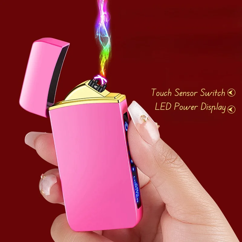 

New Unusual Touch Sensing Dual Arc USB Lighter Metal Outdoor Windproof Power Display Pulse Plasma Flameless Lighter Men's Tool
