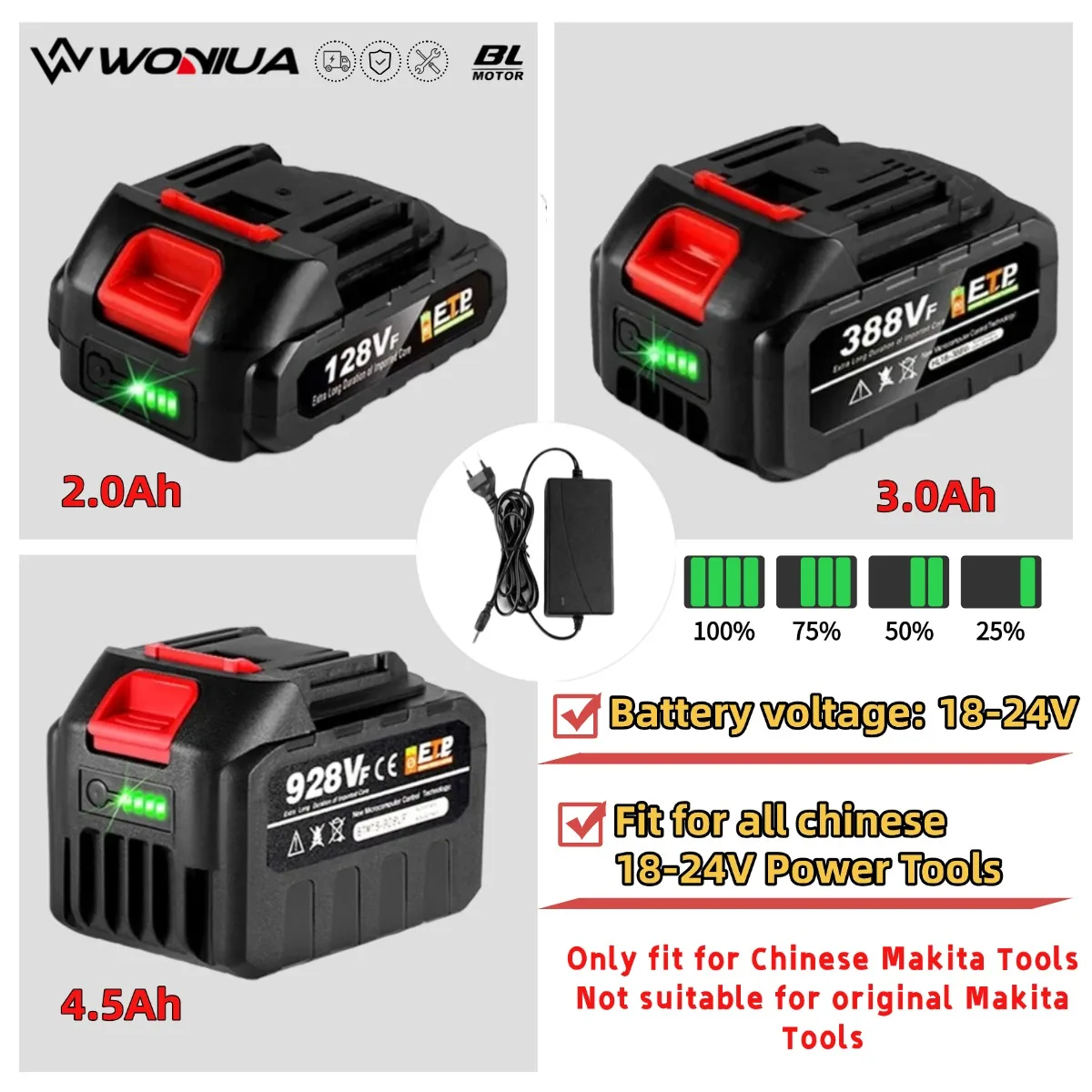 18V 20V 21V 충전식 리튬 이온 배터리 충전기 포함 4.5Ah 3.0Ah 1.5Ah 마키타 BL1830 BL1840 BL1850 전동 공구 배터리용