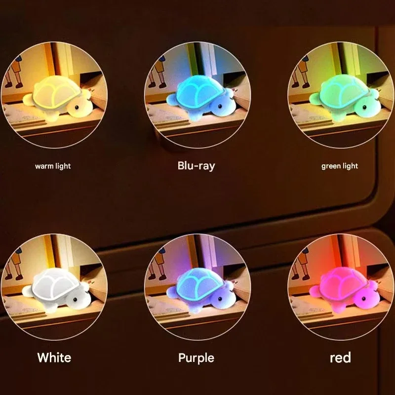 거북이 LED 야간 조명 귀여운 실리콘 동물 부드러운 램프 RGB 터치 야간 조명 어린이 수면 조명 룸 머리맡 장식 선물