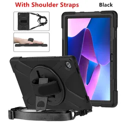 360° Rotating Rugged Tablet Stand Cover for TB - 125FU   TB - 128FU (Black With Straps)