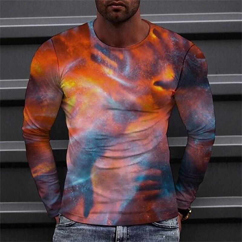 Men's T-shirt long sleeve printed three-dimensional