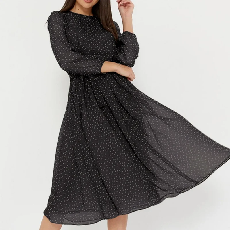 Women Chiffon Polka Dot Dress for Autumn and Spring