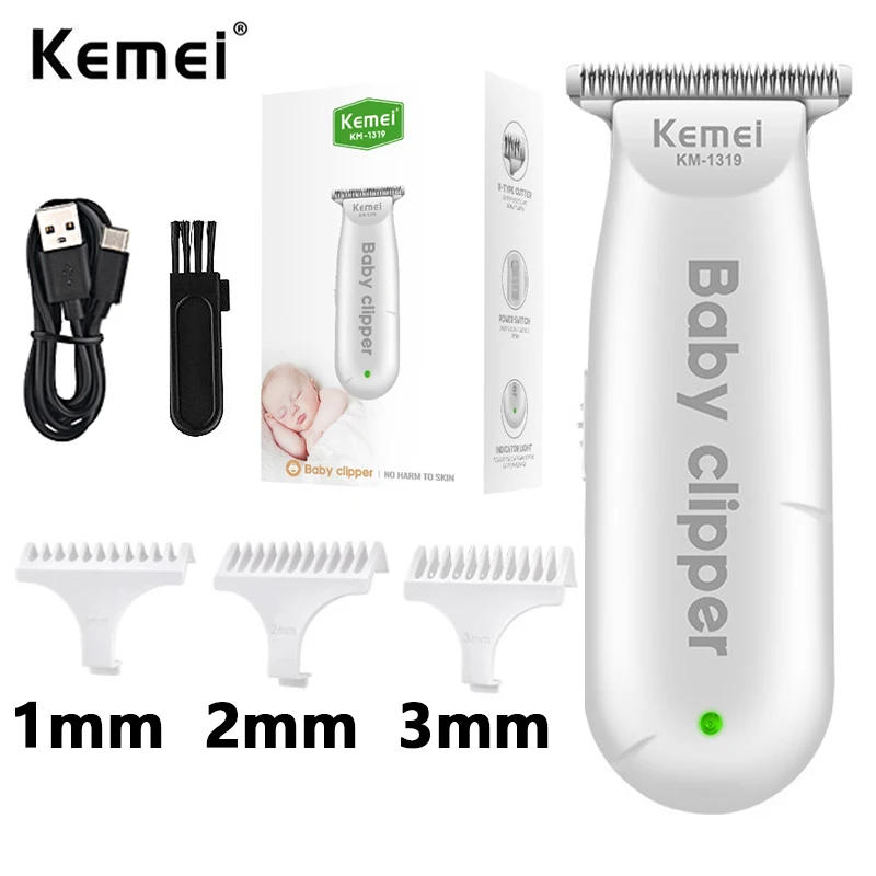 

Kemei KM-1319 Baby Hair Clipper Professional USB Hair Trimmer Rechargeable Haircut Machine with 3pcs Limit Combs