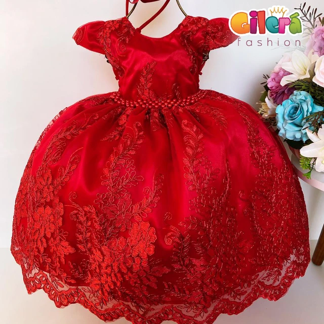 Vestido Infantil Vermelho Renda Princesas Realeza Luxo Festa