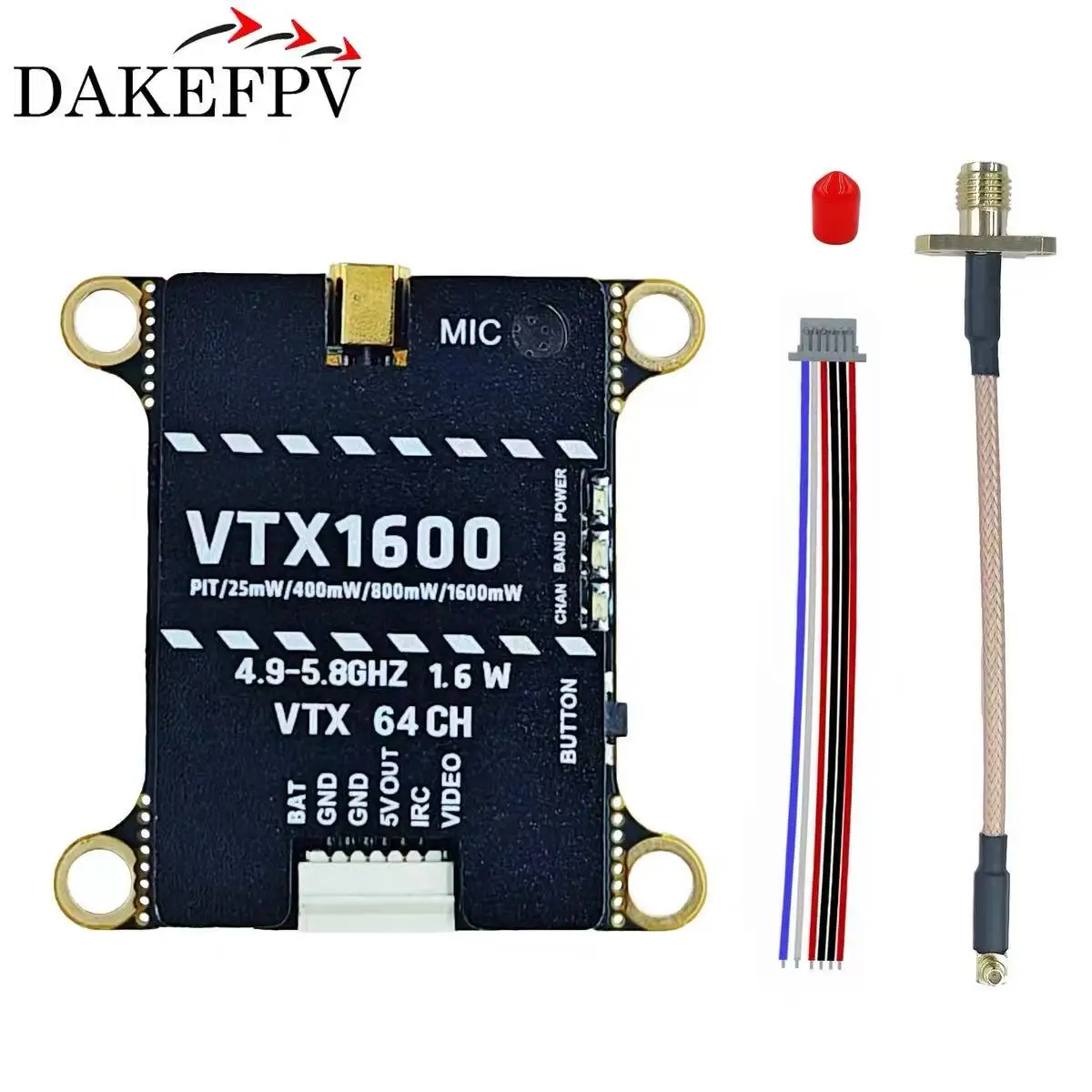 Vue latérale du VTX DAKEFPV 5.8GHz 1.6W/2.5W avec dissipateur thermique