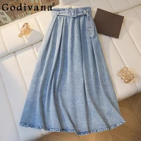 Large Size Women's Autumn 2025 New Leisure Loose Elastic Denim Skirt Girls Personalized High Waist Versatile Big Swing Skirts
