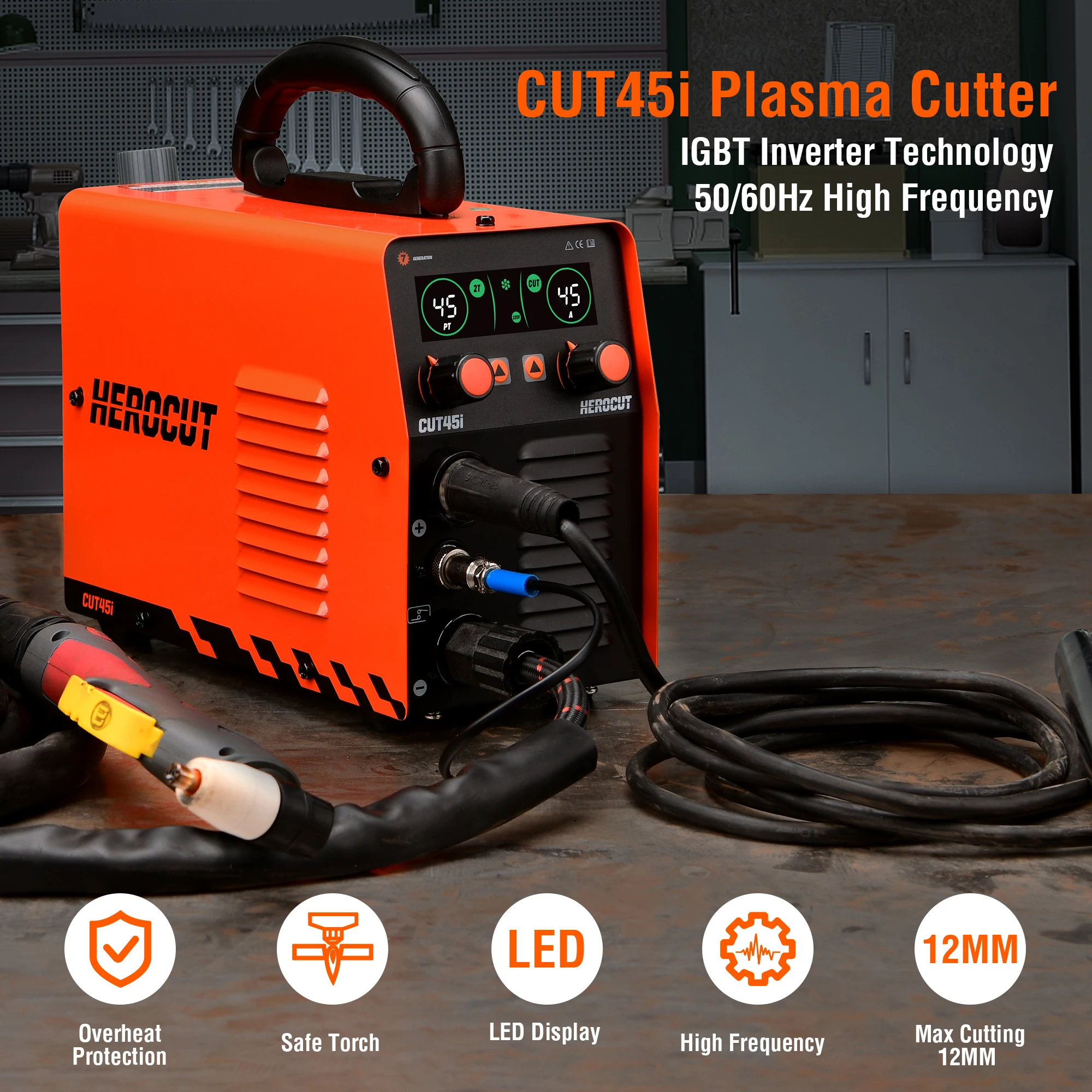 Herocut CUT45i IGTB Inverter Plasma Cutter,220V 45Amps Plasma Cutting Machine,Max Cutting Thickness Up To 12mm 3