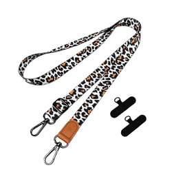 Leopard Print Adjustable Crossbody Phone Lanyard with Universal Card Holder (White)