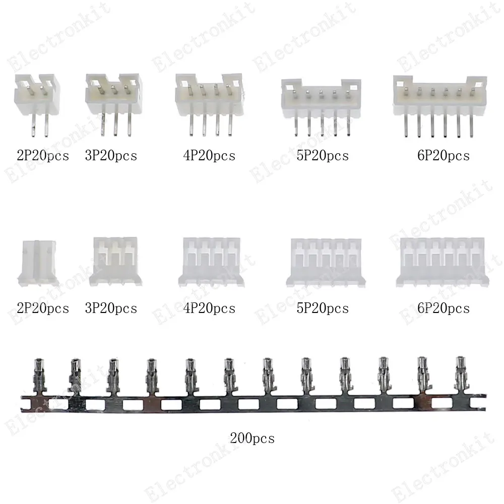 곡선 바늘 핀 헤더 커넥터, PH2.0, 2P, 3P, 4P, 5P, 6 핀, 2.0mm 피치 직각 소켓, PCB jst, 400 개