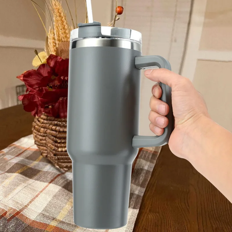 1200ml 커피 Termos Cupacuum 플라스크 휴대용 물병 40oz 머그잔 손잡이 절연 카페 텀블러 빨대 스테인레스 스틸