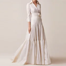 A-Line Mother of the Bride Dresses 2023 Shirt Collar Long Wedding Guest Gowns with Bow Ruching Dress Women for Wedding Party