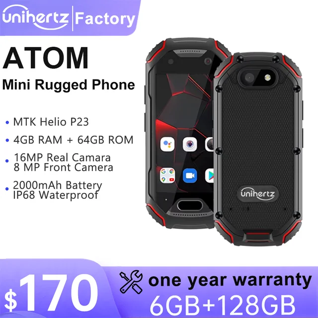 Unihertz Atom هاتف ذكي صغير متين، هاتف محمول 4 جيجابايت، 64 جيجابايت، P23، 16 ميجابكسل، 4G، بطارية 2000 مللي أمبير في الساعة، هاتف محمول 2.45 بوصة للهاتف الاحتياطي 1